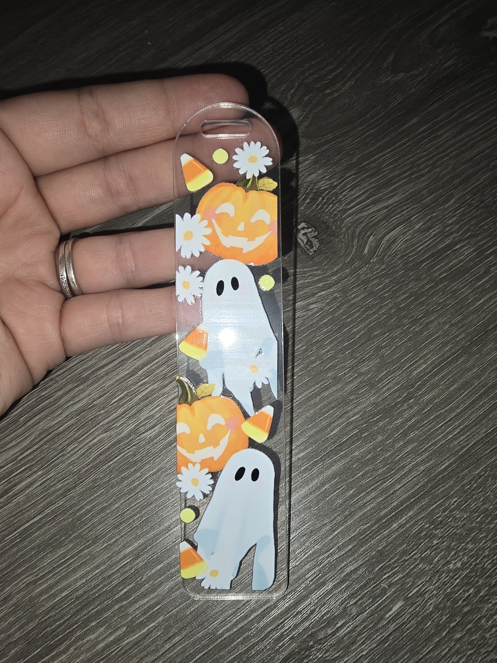Halloween Ghost & Pumpkin Clear Bookmark- Orange/White